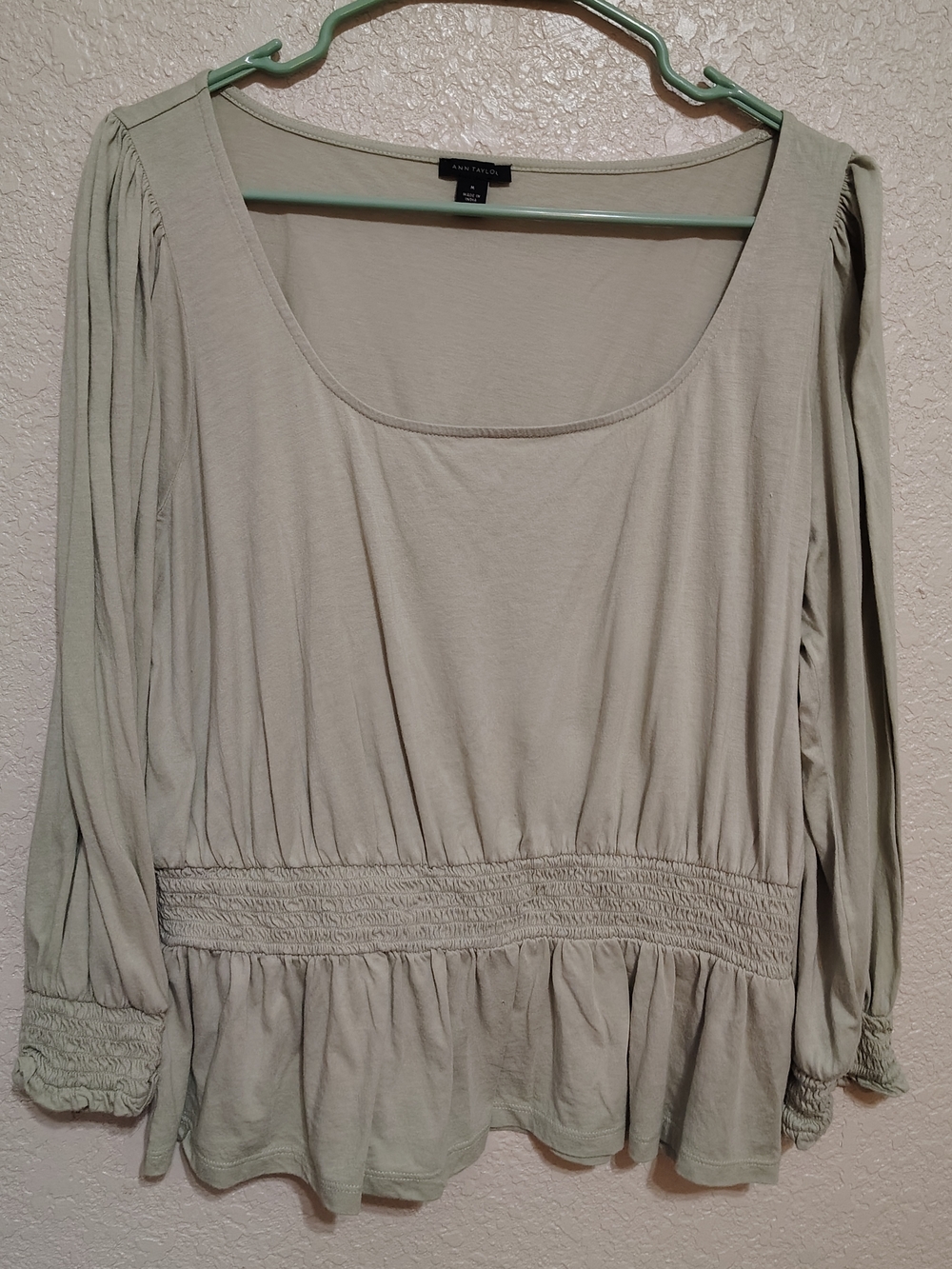 Ann Taylor Sage Green Peplum Long-Sleeve Top
